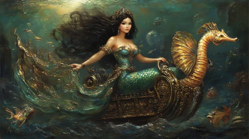 Ocean's Mermaid in Golden Carriage