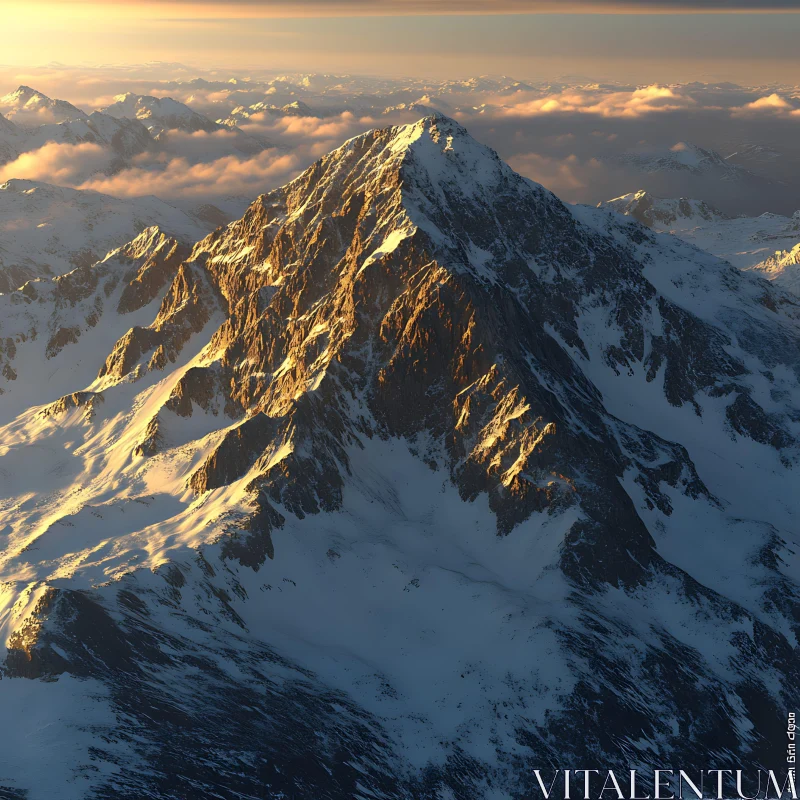 Golden Lit Mountain Range AI Image