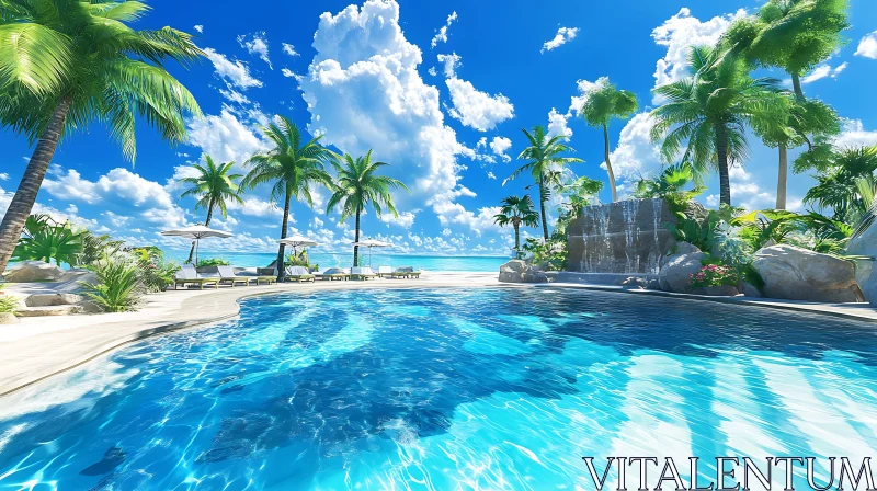 AI ART Tropical Island Pool View