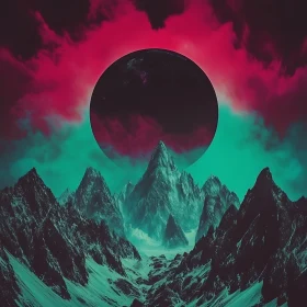 Abstract Mountainscape with Celestial Orb