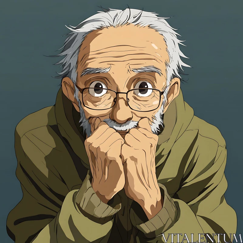 AI ART Contemplative Animated Elderly Man