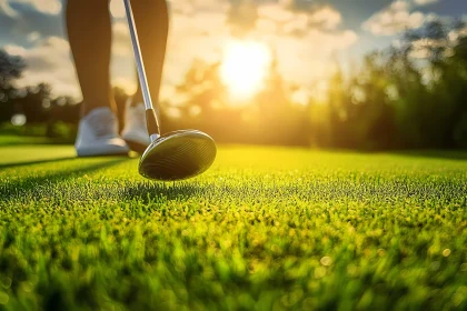 Golfing at Sunset: A Serene Sports Moment , AI