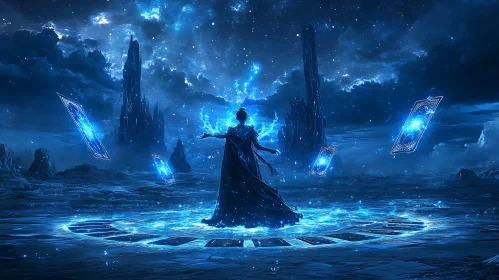 Mystical Sorceress in Blue Light