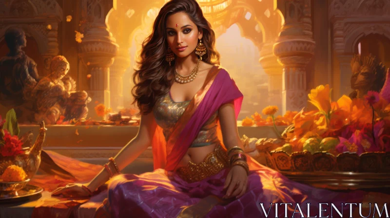 Indian Girl in Traditional Attire: A Stunning Historical Illustration AI Image