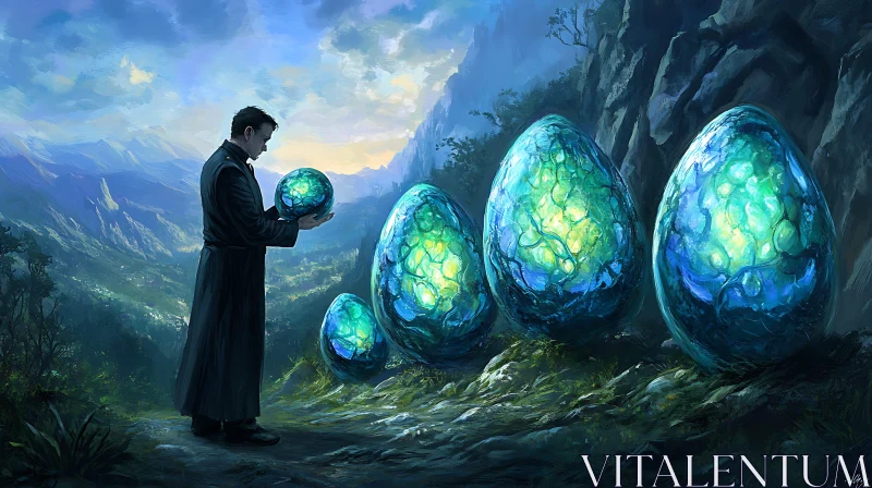 Magical Eggs and a Man Holding Orb