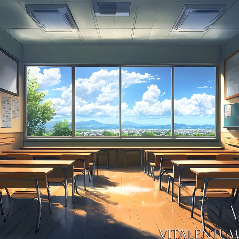 AI ART Peaceful Classroom with Beautiful Outdoor Vista