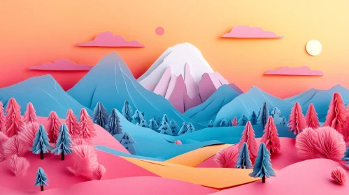 Colorful Paper Cut Mountain View