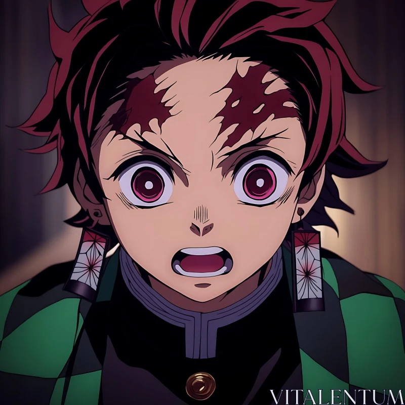 Fierce Anime Character with Large Intense Eyes and Hanafuda Earrings