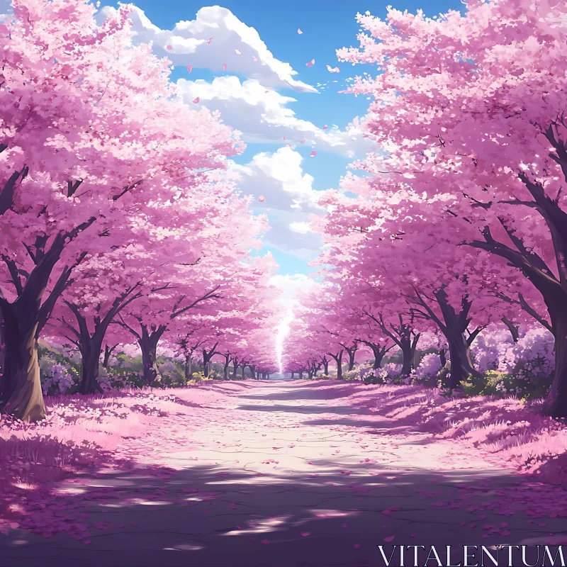 Serene Path Under Pink Cherry Blossoms