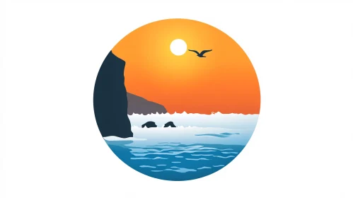 Tranquil Seascape with Bird Silhouette