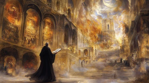 Cathedral Illumination with Reading Monk