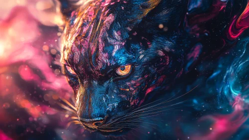 Abstract Panther with Intense Gaze