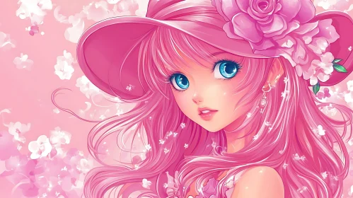 Charming Anime Girl in Floral Pink Attire