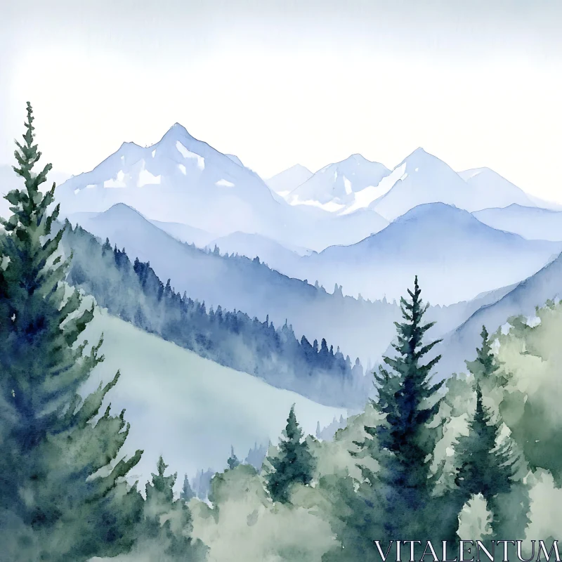 Blue Ridge Mountain Watercolor Painting AI Image