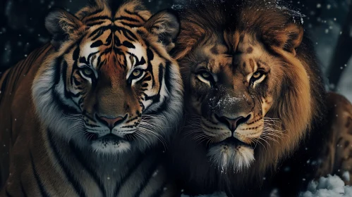 Tiger and Lion Side by Side