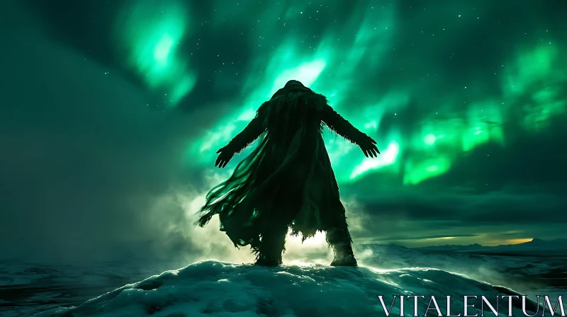 Silhouette under Northern Lights