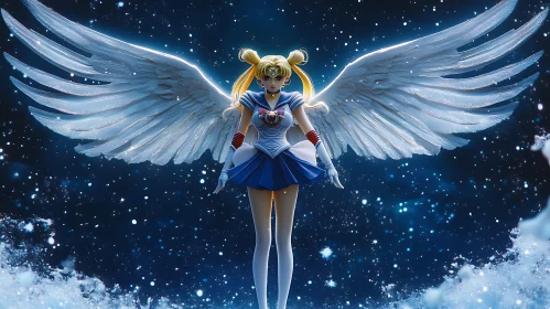Angelic Anime Character in a Mystical Night Setting