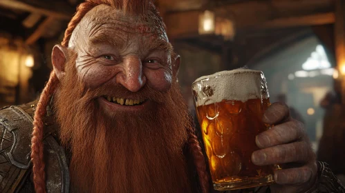 Merry Dwarf Enjoying a Pint