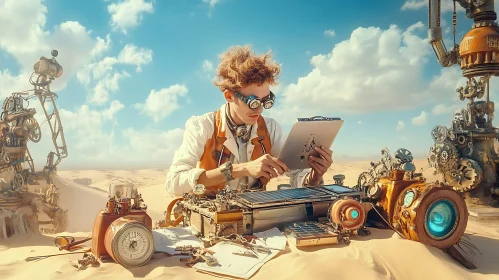 Desert Inventor with Steampunk Gadgets