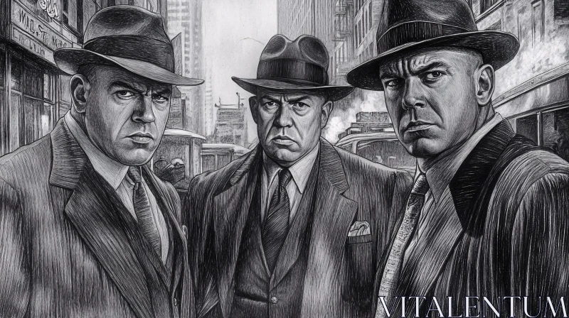 AI ART Trio of Stern Men in Suits