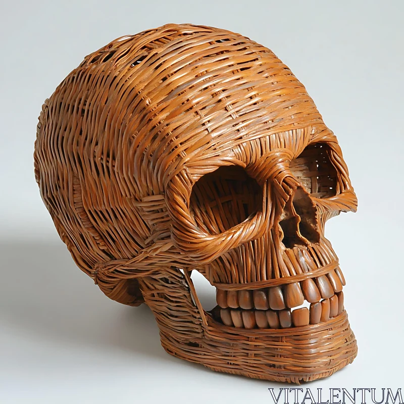Handcrafted Wicker Skull Sculpture AI Image