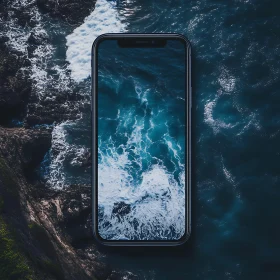 Smartphone Displaying Ocean Waves