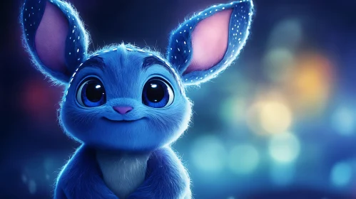 Whimsical Blue Cartoon Animal Portrait