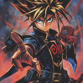 Epic Anime Duelist with Cards