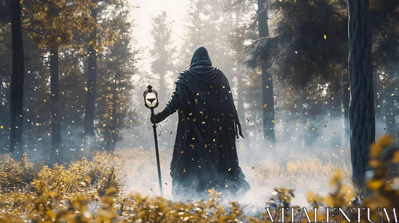 Cloaked Wanderer in the Autumn Woods