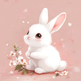 Cute White Rabbit with Floral Accent