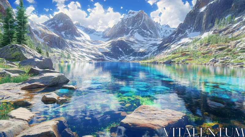 Tranquil Alpine Lake Landscape with Reflective Waters