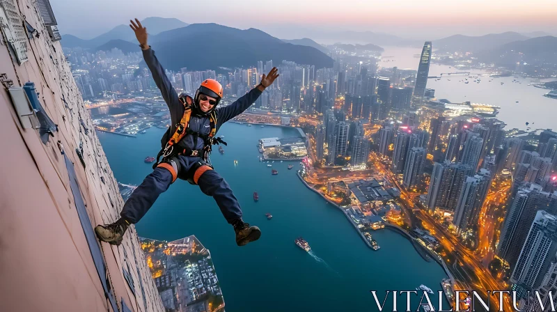 Urban Rappel Adventure: Man on Skyscraper Descent