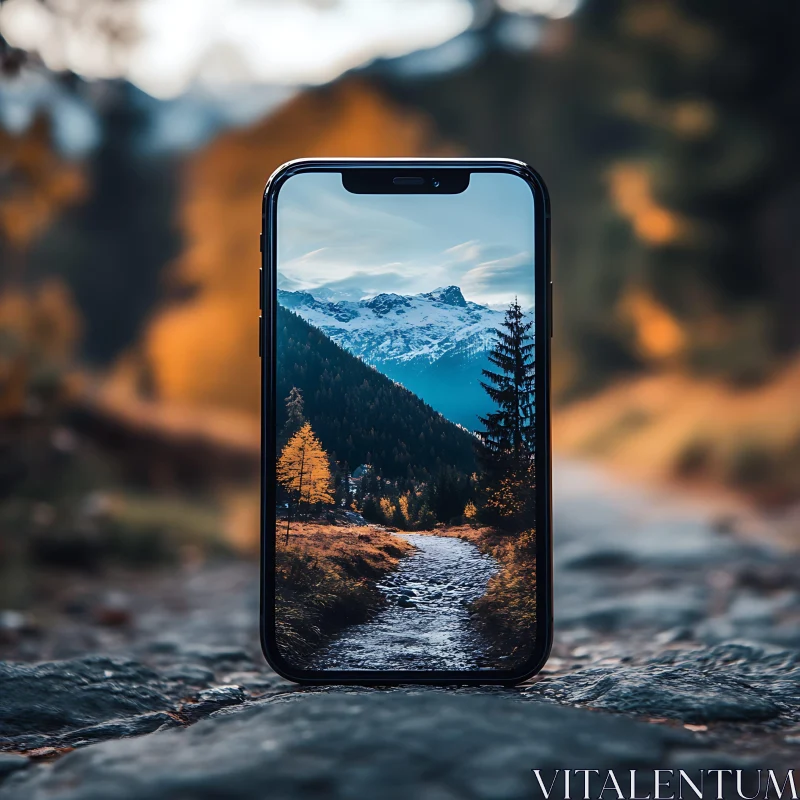 Autumnal Mountain Scene on Mobile Screen