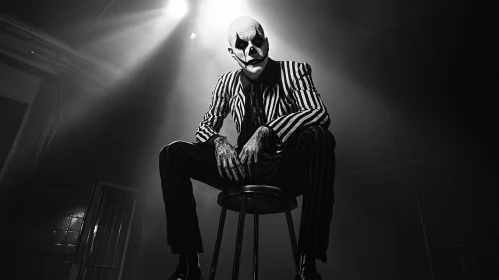 Monochrome Clown Figure on Stool