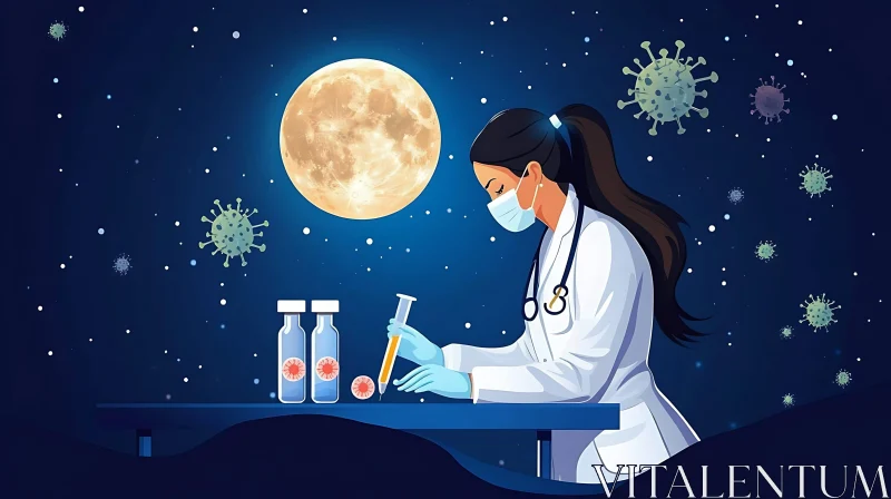 Researcher Under Moonlight: A Medical Scene
