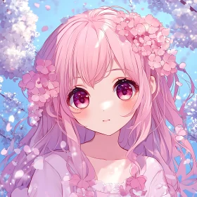 Anime Character with Cherry Blossoms