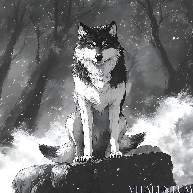 Monochrome Wolf Portrait in Winter Landscape
