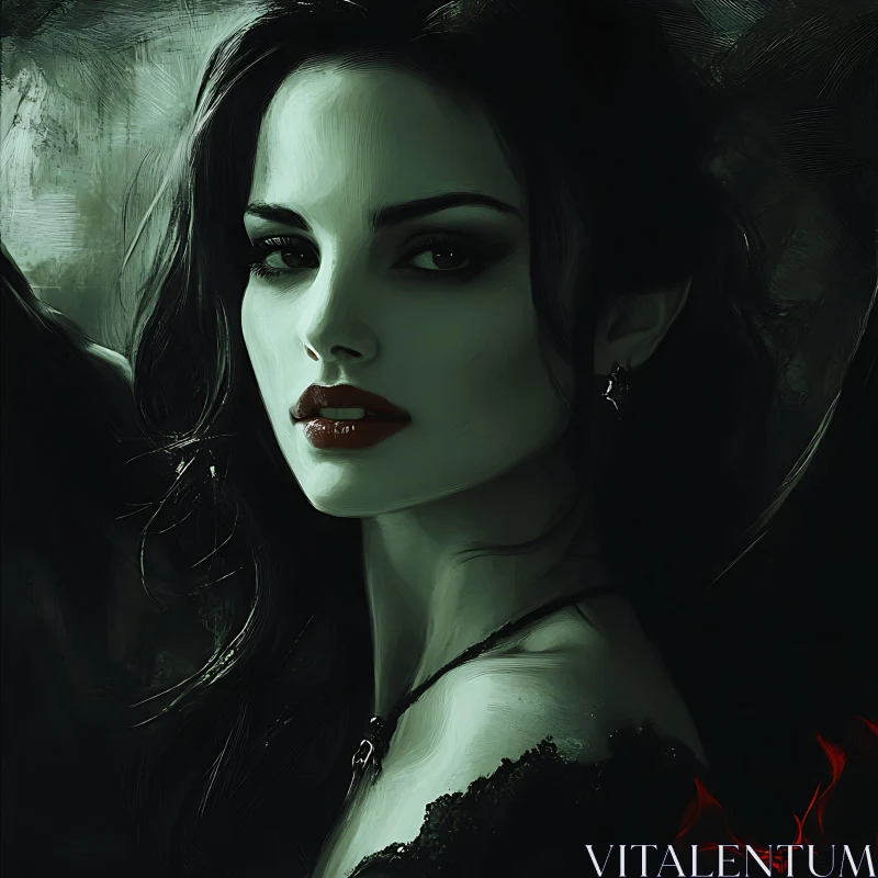 Mysterious Female Portrait with Red Lips