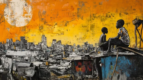 Urban View with Children Art