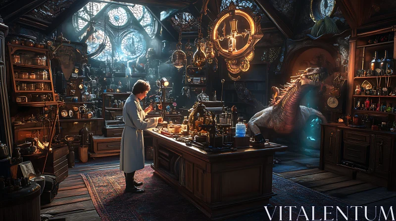 Arcane Lab With Alchemist and Dragon