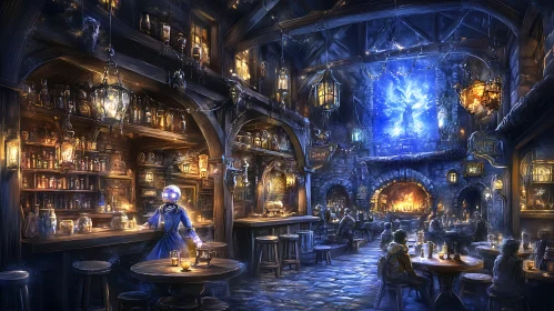 Cozy Tavern Interior with Patrons