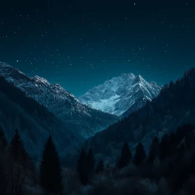Starlit Mountain Range at Night