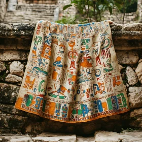 Historical Textile Displayed on Stone Structure