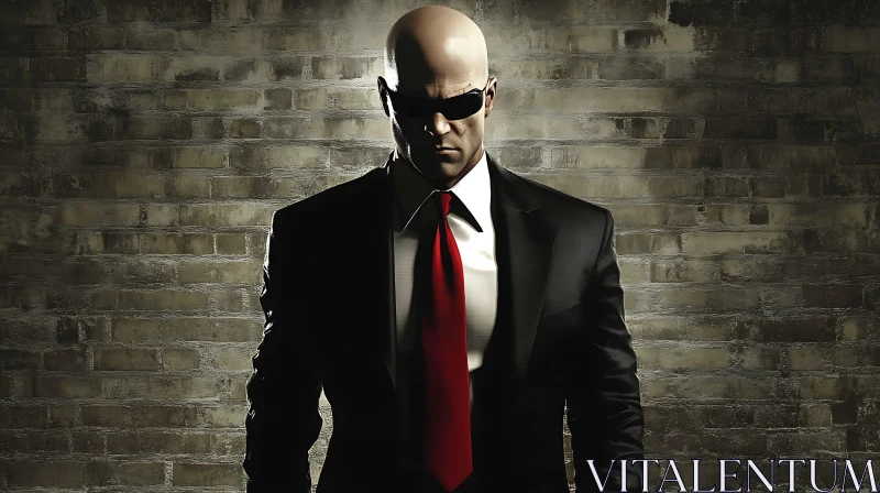 Man in Suit Before Brick Wall