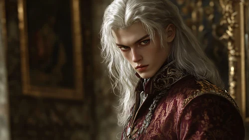 Opulent Vampire Portrait with White Hair