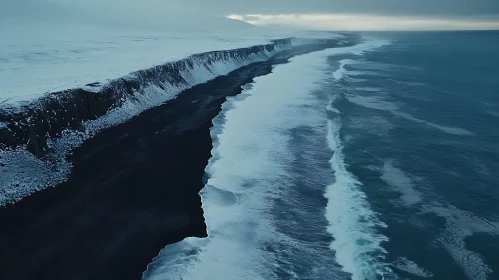 Snowy Coastline Aerial View