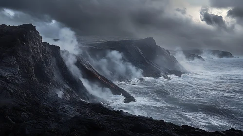 Turbulent Ocean and Volcanic Coast