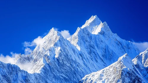 Snowy Mountain Peaks Against a Blue Sky
