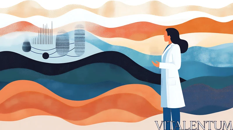 Woman in Lab Coat Analyzing Abstract Data