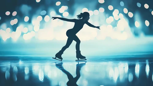 Graceful Figure Skater Silhouette on Ice AI Generated Picture